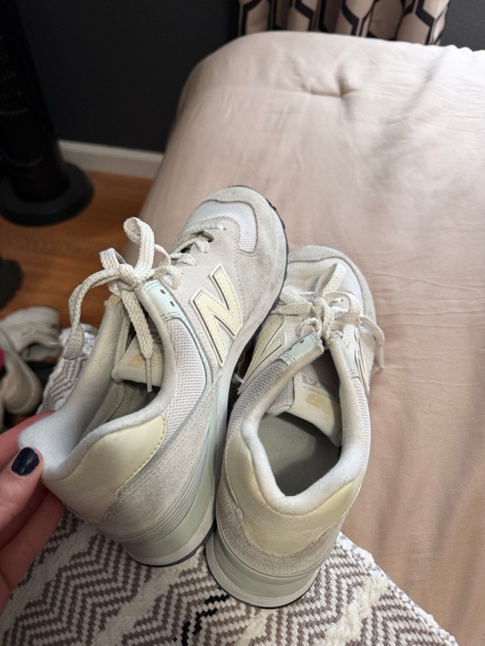New Balance Cream and White Retro Runner Sneakers